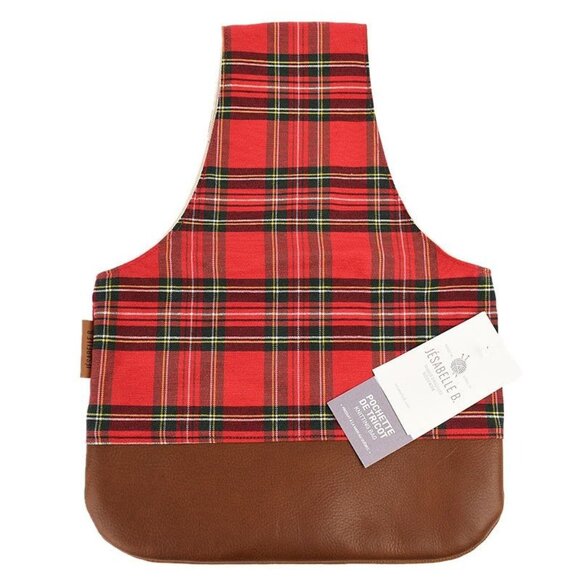 Jesabelle B Red Tartan Plaid & Brown Leather Medium Project Bag - Picture 1 of 2